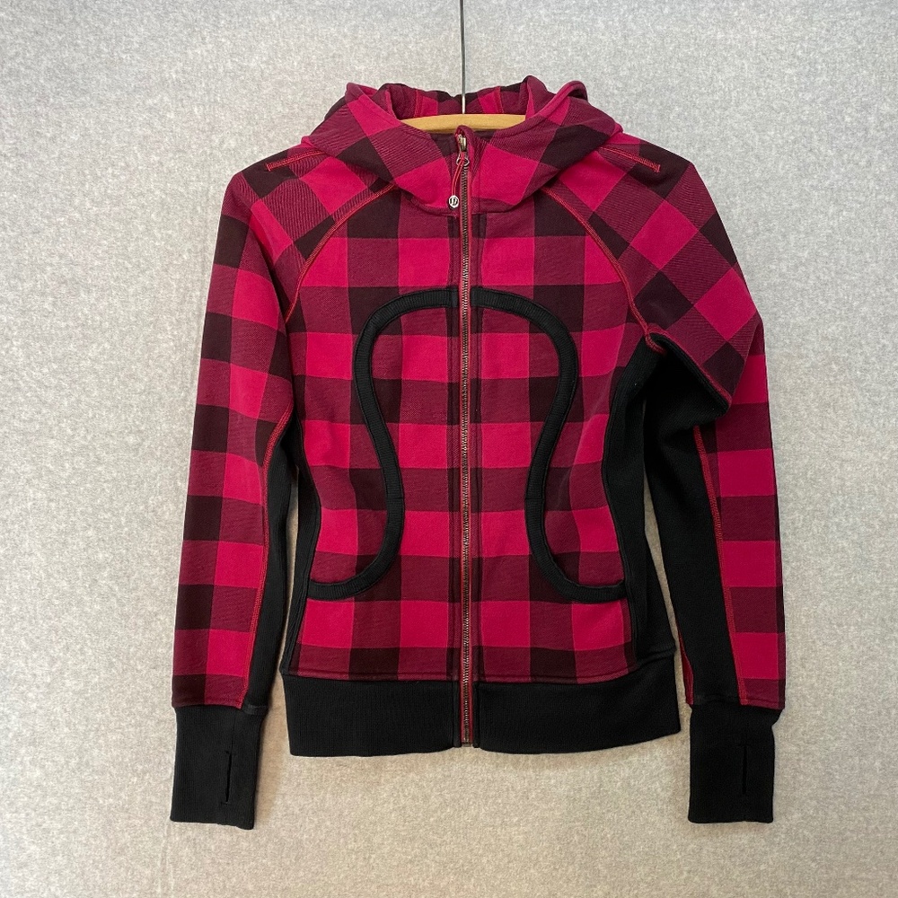 lululemon athletica Pink and Black Buffalo Check Zip Hoodie